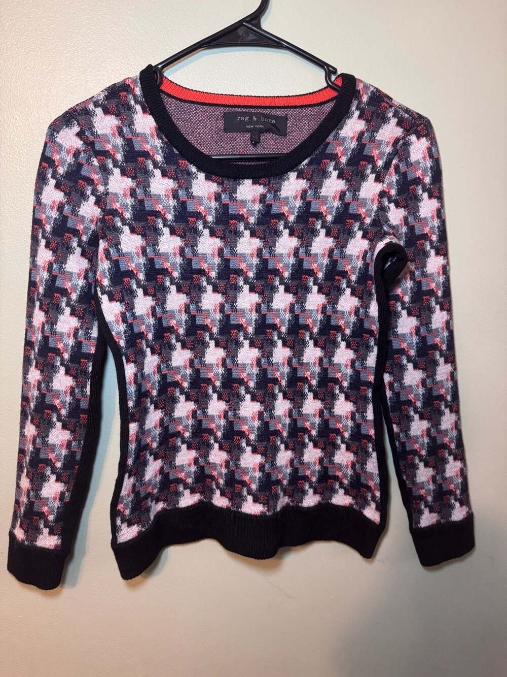 Rag & Bone 100% Wool Houndstooth Geometric Knit Sweater Women's XS